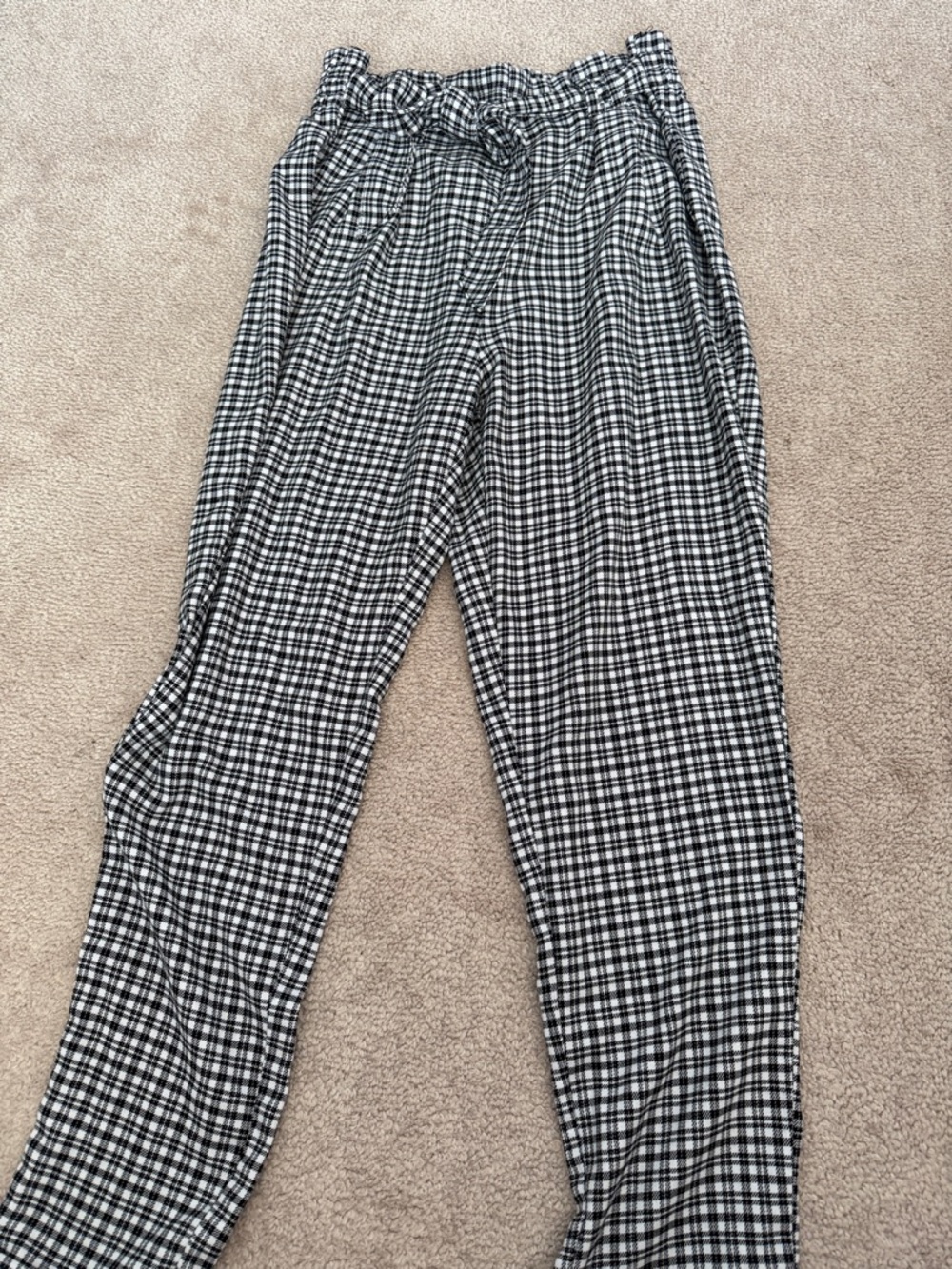 Ardene Black & White Check Drawstring paper bag pants